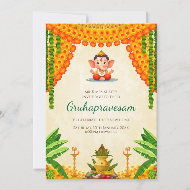 Invitación de Gruhapravesham Invitación de Grihapr (Anverso)