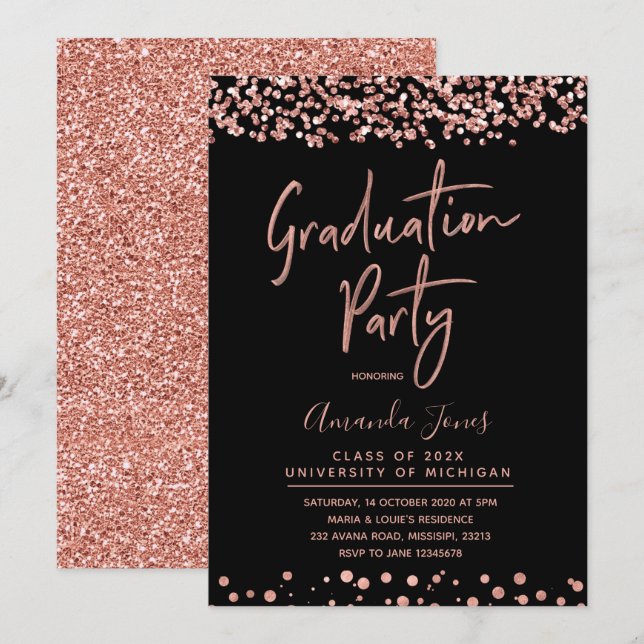 Invitación de grupo de graduación de GOLD ROSA de  (Anverso / Reverso)