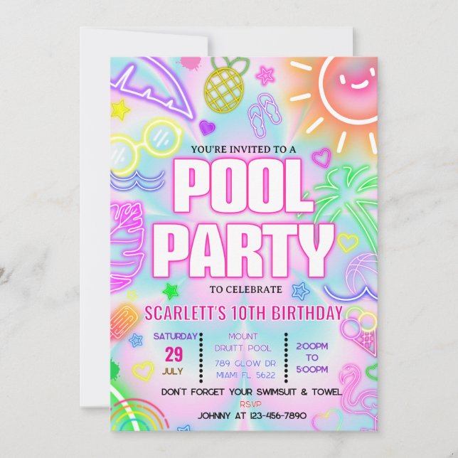 invitación de grupo, Glow neon Tropical PTD01 (Anverso)