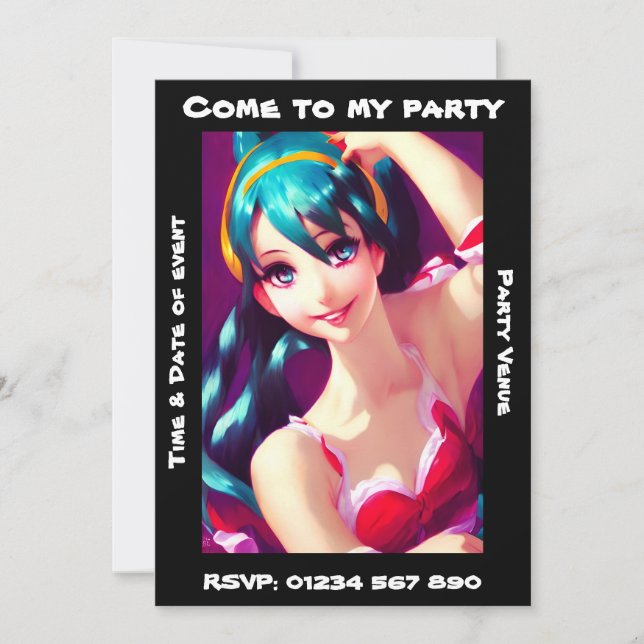 Invitación de grupo personalizable de Chica animad (Anverso)