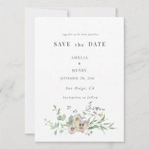 invitación de Guarda la Fecha floral de viola y eu