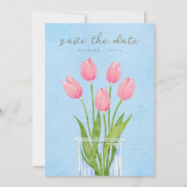 Invitación de Guarda la Fecha TULIP / Floral Acuar (Reverso)