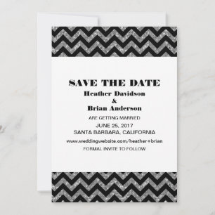 Invitación de Guardar Fecha Chevron Glitter, Plata