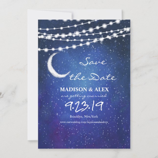 Invitación de guardar la fecha bajo las estrellas (Anverso)