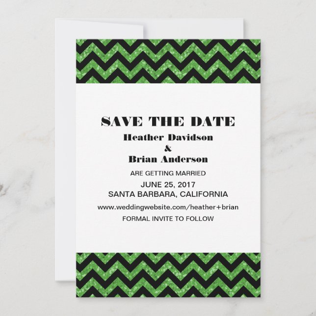 Invitación de Guardar la Fecha con Brillo Chevron, (Anverso)