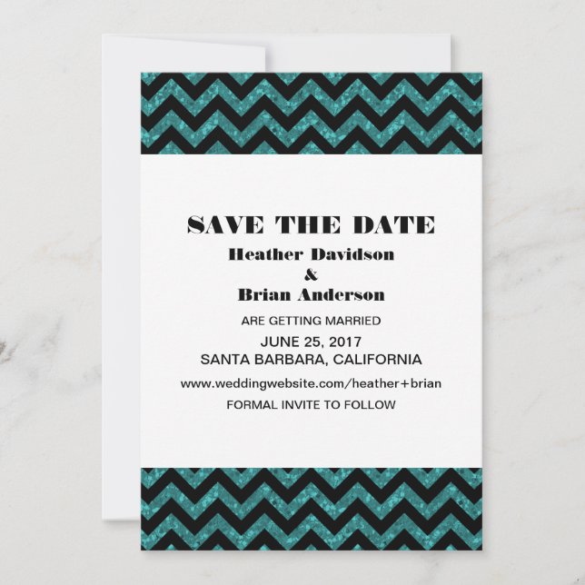 Invitación de Guardar la Fecha con Brillo Chevron, (Anverso)