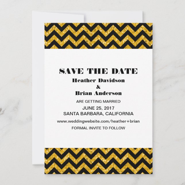 Invitación de Guardar la Fecha con Brillo Chevron, (Anverso)
