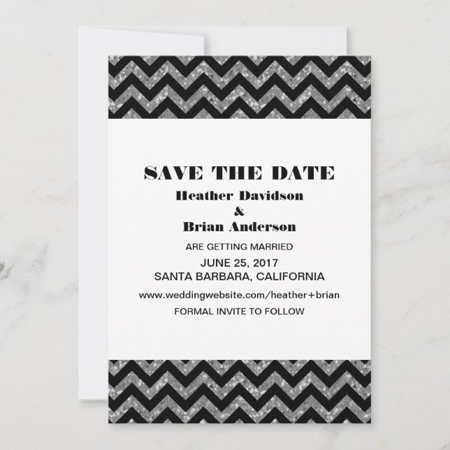 Invitación de Guardar la Fecha con Brillo Chevron, (Anverso)