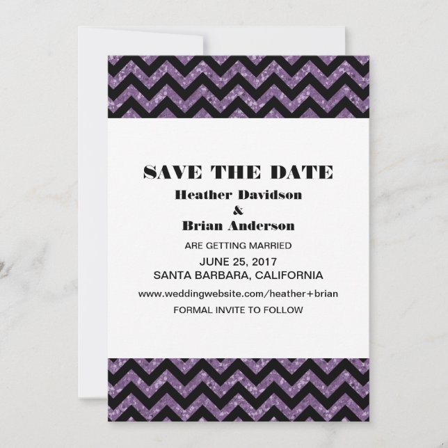 Invitación de Guardar la Fecha con Brillo Chevron, (Anverso)