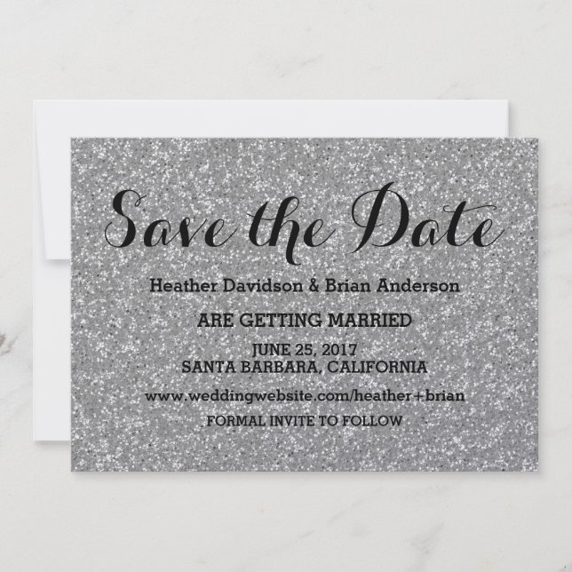Invitación de Guardar la Fecha con Brillo de Plata (Anverso)