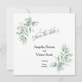 Invitación de Guardar la Fecha con Follaje Verde
