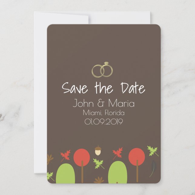 Invitación de Guardar la Fecha con Patrón de Otoño (Anverso)