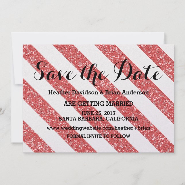 Invitación de Guardar la Fecha con Rayas de Brillo (Anverso)