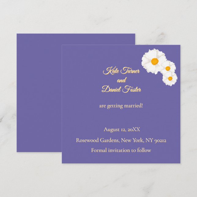 Invitación de guardar la fecha de boda floral púrp (Anverso / Reverso)