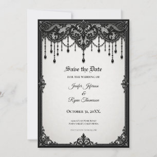 Invitación de guardar la fecha de encaje negro gót