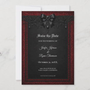 Invitación de guardar la fecha de encaje negro roj