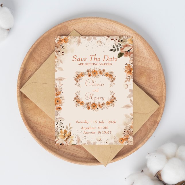 Invitación de guardar la fecha de flor marrón de a (Subido por el creador)