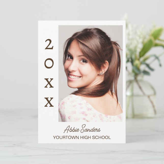 Invitación de Guardar la Fecha de Graduación Blanc (Anverso de pie)