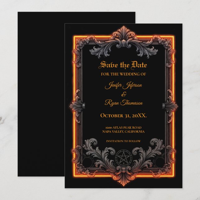 invitación de guardar la fecha de Halloween gótico (Anverso / Reverso)