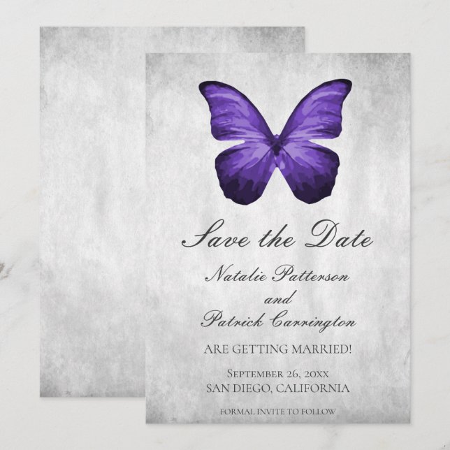 Invitación de Guardar la Fecha de la Mariposa Mora (Anverso / Reverso)