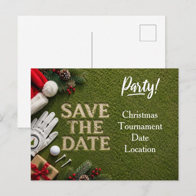Invitación de guardar la fecha de Navidad de golf  (Anverso / Reverso)