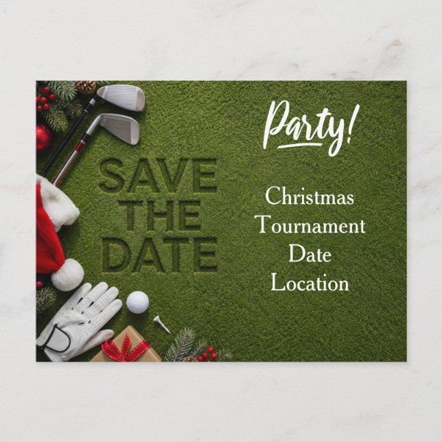 Invitación de guardar la fecha de Navidad de golf  (Anverso)