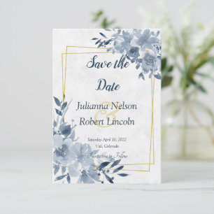 Invitación de guardar la fecha floral acuarela azu
