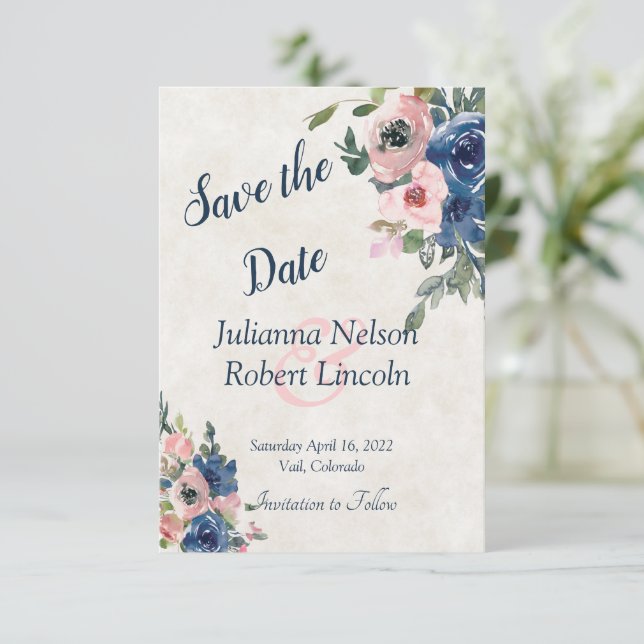 Invitación de guardar la fecha floral de acuarela  (Anverso de pie)
