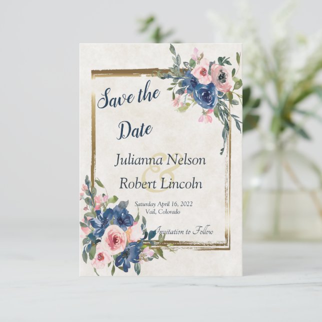 Invitación de guardar la fecha floral de acuarela  (Anverso de pie)