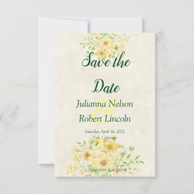 Invitación de guardar la fecha floral de acuarela  (Anverso)