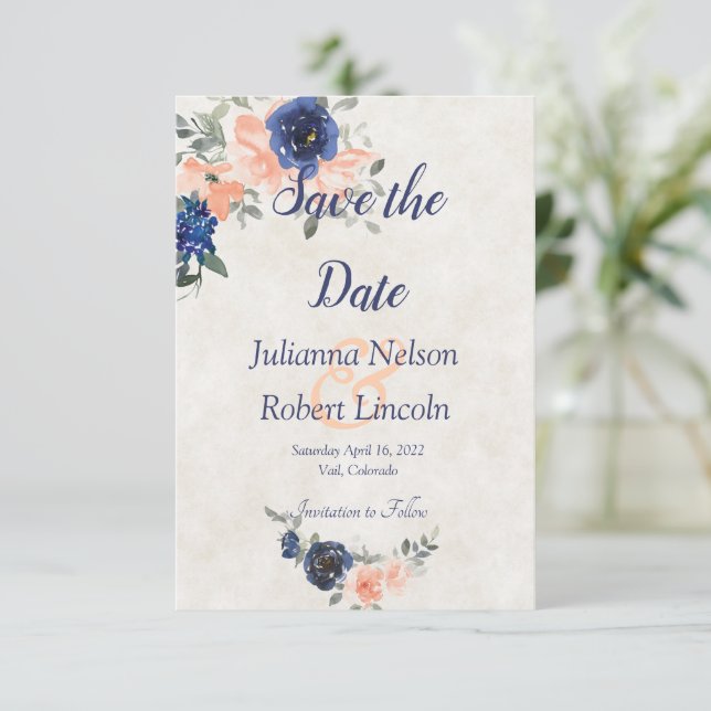 Invitación de guardar la fecha floral de acuarela  (Anverso de pie)