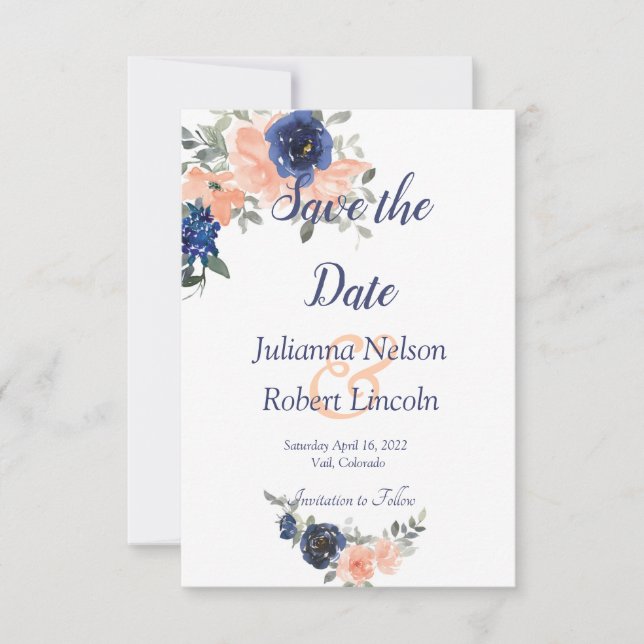 Invitación de guardar la fecha floral de acuarela  (Anverso)