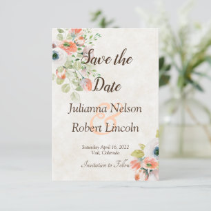Invitación de guardar la fecha floral de acuarela 