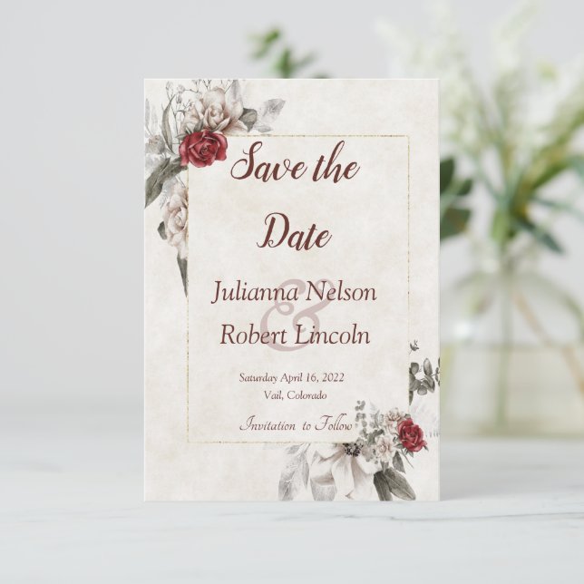 Invitación de guardar la fecha floral en acuarela  (Anverso de pie)