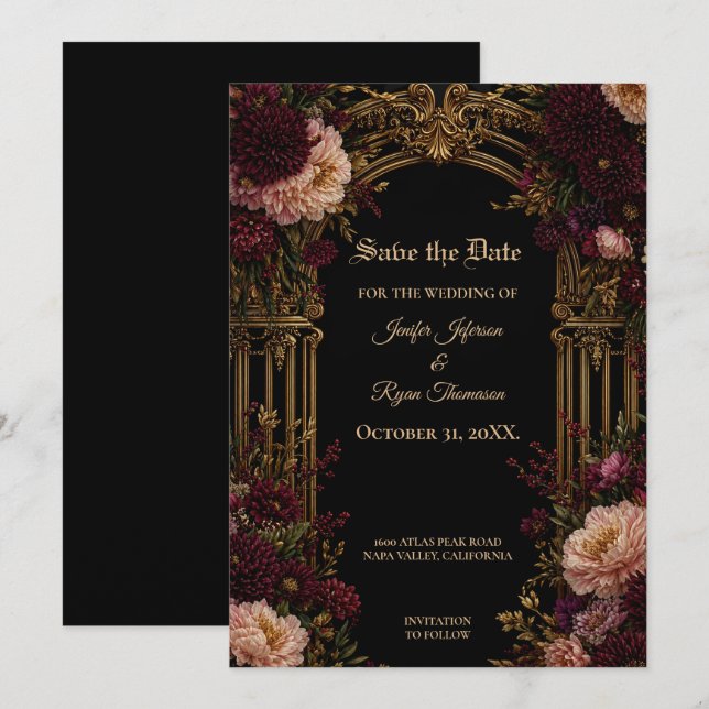 Invitación de guardar la fecha floral gótica tempe (Anverso / Reverso)