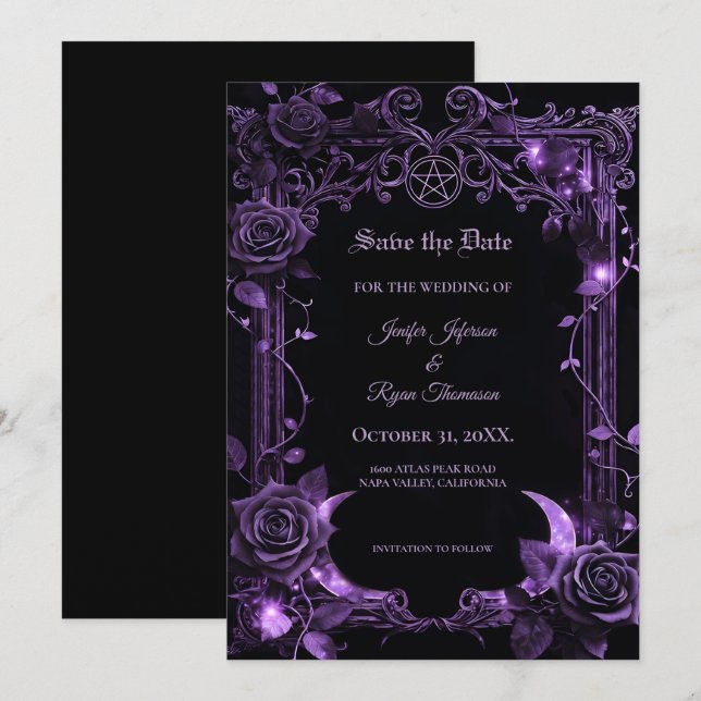 Invitación de guardar la fecha Floral Gótico Hallo (Anverso / Reverso)