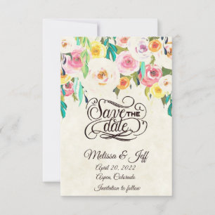 Invitación de guardar la fecha floral pastel