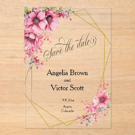 Invitación de guardar la fecha floral rosa