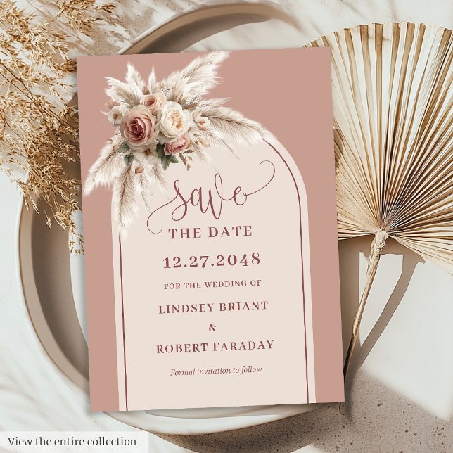 Invitación de guardar la fecha floral rosa polvori (Modern Arch Dusty Pink Floral Save the Date Invite)