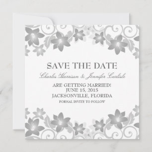 Invitación de Guardar la Fecha Floral Simple Gris