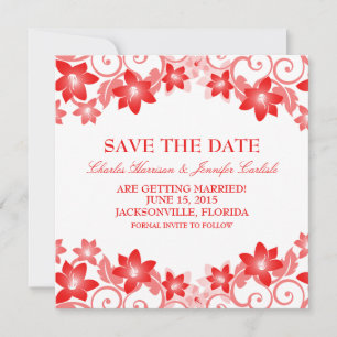Invitación de guardar la fecha floral simple roja