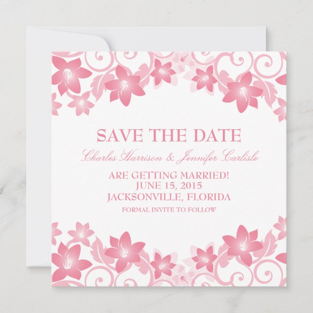 Invitación de guardar la fecha floral simple rosa (Anverso)