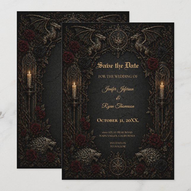 Invitación de guardar la fecha gótica oscura de GO (Anverso / Reverso)