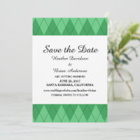 Invitación de Guardar la Fecha Green Argyle