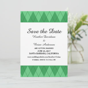 Invitación de Guardar la Fecha Green Argyle