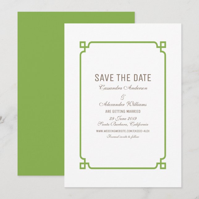 Invitación de guardar la fecha Greenery Deco Chic (Anverso / Reverso)