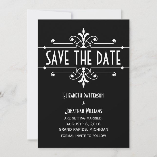 Invitación de Guardar la Fecha Ornamental Ebony Fa (Anverso)
