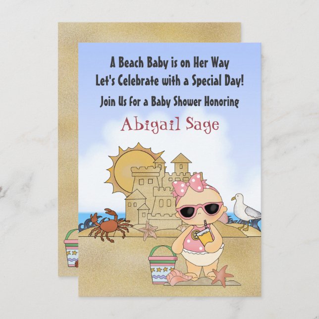 Invitación de Guay Beach Baby Shower para Chicas (Anverso / Reverso)