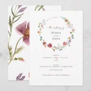 Invitación de guión de acuarela de flores silvestr