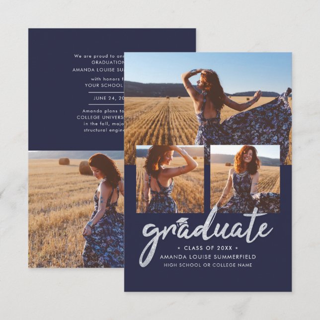 Invitación de guión de Collage de fotos de graduac (Anverso / Reverso)